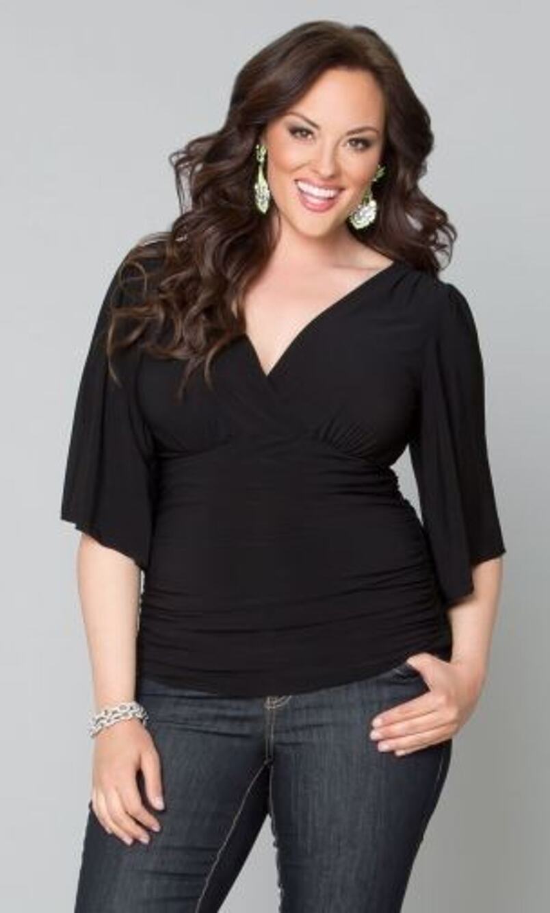 Kiyonna Top Keira Kimono Style Black 1X Flutter Sleeves Glam Sexy Romantic